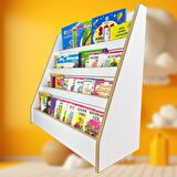 Bebek/Çocuk Oyun Odası Melis Serisi Beyaz Renk 4 Raflı Montessori Kitaplık - Çocuk Odası Kitap Rafı - Yerden Kitaplık