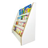 Bebek/Çocuk Oyun Odası Melis Serisi Beyaz Renk 4 Raflı Montessori Kitaplık - Çocuk Odası Kitap Rafı - Yerden Kitaplık