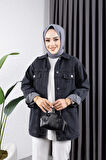 Kadın Cep Detaylı Denim Kot Ceket