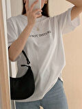 Unisex Pamuklu Beyaz Oversize "Do Not Disturb" Baskılı Bisiklet Yaka Rahat Günlük T-shirt