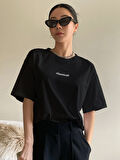 Unisex Pamuklu Siyah Oversize "Classical" Baskılı Bisiklet Yaka Rahat Günlük T-shirt