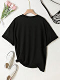 Unisex Pamuklu Siyah Oversize "Havalı Su Köstebeği" Baskılı Rahat Günlük T-shirt
