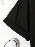 Unisex Pamuklu Siyah Oversize "Havalı Su Köstebeği" Baskılı Rahat Günlük T-shirt