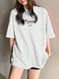 Unisex Pamuklu Beyaz Oversize "Thosand" Baskılı Bisiklet Yaka Rahat Günlük T-shirt