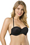 Kadın Siyah Dolgulu Destekli Sırtı Şeffaf Straplez Sütyen