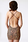 Tegan TP100782 Leopar Baskılı Alımlı Elbise