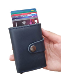 Hakiki Deri RFID Korumalı Mekanizmalı otomatik Cüzdan Kartlık
