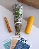 Enerji Başlangıç Seti: Palo Santo Tütsü - Balmumu Mum - Adaçayı Tütsü Demeti