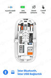 Bluetooth Usb Çift Modlu Sessiz Mouse, Şeffaf Mıknatıslı Kapaklı, Type-c Şarjlı, Dpı Ayarlı, Kablosuz 10m Çekim Mesafeli, Masaüstü Kısayol Tuşlu, Taşınabilir Şarjlı Mouse Beyaz