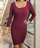 Kadın Uzun Kollu Sırt Büzgü Detay Kaşkorse Elbise