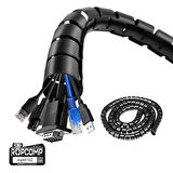 Ropcomp Spiral Kablo Kanalı Kablo Düzenleyici Toplayıcı Tutucu 1.5M – 28mm (Siyah)