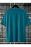 Erkek Petrol Mavi Yaka Baskılı Oversize T-shirt