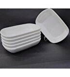 6 Adet Beyaz Melamin Kayık Tabak 14x10cm Orta Boy Salata Tabağı