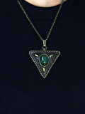 Doğal Taş Yeşil Akik Doğal Taşlı Üçgen Model Antik Kadın Kolye euk41ya