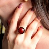 Doğal Taş Akik Doğal Taşlı Desenli Ayarlanabilir Yuvarlak Kadın Yüzük