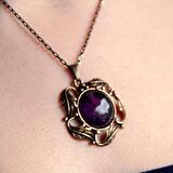 Doğal Taş Ametist Doğal Taşlı Otantik Kadın Yuvarlak Kolye 45 Cm Zincirli