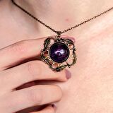 Doğal Taş Ametist Doğal Taşlı Otantik Kadın Yuvarlak Kolye 45 Cm Zincirli