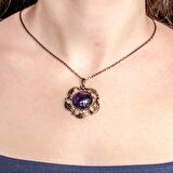 Doğal Taş Ametist Doğal Taşlı Otantik Kadın Yuvarlak Kolye 45 Cm Zincirli
