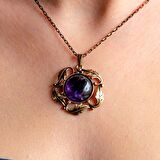 Doğal Taş Ametist Doğal Taşlı Otantik Kadın Yuvarlak Kolye 45 Cm Zincirli