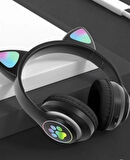 Kedi Kulak Led Işıklı Kablosuz Bluetooth Mikrofonlu Hafıza Kartı Girişli Kulaklık