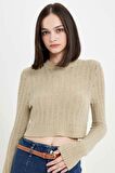 DeFacto Regular Fit Crop Bisiklet Yaka Örgü Delikli Triko Kazak C6321AX24WNGN270