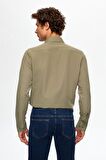 Slim Fit Haki Italyan Yaka Dar Kesim Klasik Kravatlık Uzun Kollu Kolay Ütülenebilir Nefes 2HF02ORT5185