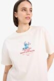 Coool Disney Lilo & Stitch Oversize Geniş Kalıp Bisiklet Yaka Baskılı Kısa Kollu Tişört