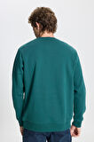 Erkek Koyu Yeşil Standart Fit Normal Kesim Içi Polarlı 3 Iplik Bisiklet Yaka Pamuklu Sweatshirt