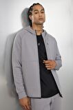 DeFactoFit  Slim Fit Dar Kesim Kapüşonlu Skuba Dalgıç Kumaş Fermuarlı Sporcu Sweatshirt A6956AX24AUGR490