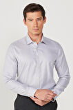 Erkek Gri Ütü Gerektirmez Taılored Slim Fit Dar Kesim Klasik Yaka %100 Pamuk Non-Iron Gömlek