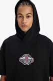 DeFactoFit NBA Houston Rockets Oversize Geniş Kalıp Kapüşonlu Sırt Baskılı Kısa Kollu Tişört D9898AX25SPBK81