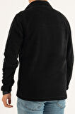 Souris Erkek Siyah Standart Kalıp Anti-Pilling Tüylenme Yapmayan Yarım Fermuar Polar Sweatshirt