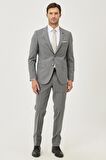 Erkek Gri Slim Fit Dar Kesim Desenli Takım Elbise