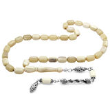 Kararmaz Metal Gümüş Halat Püsküllü Kapsül Kesim Naturel Renk Deve Kemiği Tesbih