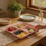 6 Adet Tabldot 5 Bölmeli Lüks Plastik Piknik Yemek Servis Tabağı, 6 Renk Tablot 21x31x3,3(h) cm
