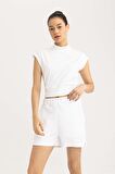 DeFactoFit Crop Dik Yaka Sporcu Kısa Kollu Ağır Kumaş Tişört B8966AX24SMWT80