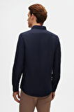 Slim Fit Lacivert Oxford Düğmeli Yaka Kolay Ütülenebilir Nakış Detaylı Pamuklu Gömlek 4HC02ORT03265