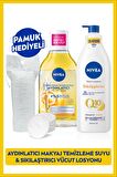 Nivea Aydınlatıcı Micellar Makyaj Temizleme Suyu 400ml ve Q10 Sıkılaştırıcı Vücut Losyonu, Pamuk Hediyeli