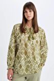 DeFacto Relax Fit Desenli Vual Uzun Kollu Tesettür Bluz Tunik C9738AX24SMGN1156