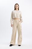 DeFacto Coool Basic Düz Wide Leg Geniş Bol Paça Pantolon Gabardin Kumaş Kargo Cepli C3890AX24SPBG702