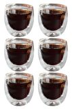 Çift Cidarlı Çizgili Cam,Kahve,Latte,Ekspresso,Meşrubat 250 ML Bardak Seti 6 Adet 2321