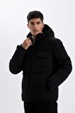 Slim Fit Dar Kesim Kapüşonlu Fermuarlı Mont