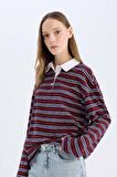 Coool Loose Fit Çizgili Polo Yaka Uzun Kollu Tişört