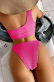 Angelsin Özel Fitilli Kumaş Bikini Takım Pembe