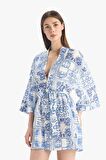 DeFacto Regular Fit Desenli Kuşaklı Pamuklu Kimono-Fall in Love D0453AX25SPBE758