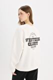 DeFacto Oversize Geniş Kalıp Bisiklet Yaka Sırt Baskılı Kalın Kumaş Sweatshirt E4934AX25SPWT32