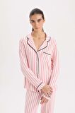 DeFacto Pijama Takımı Çizgili Uzun Kollu Üst Beli Lastikli Uzun Altı-Fall in Love D6845AX24AUBR277