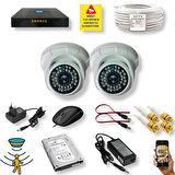 2 Kameralı Set - Hareket Algılayan Gece Görüşlü 36 IR Led 5MP Sony Lensli 1080P Full HD Dome İç Mekan Güvenlik Kamerası Seti D136b