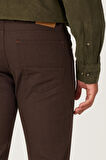 Erkek Kahverengi Slim Fit Dar Kesim 5 Cepli Desenli Esnek Pantolon