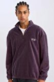 DeFacto Comfort Regular Fit Rahat Kalıp Dik Yaka Baskılı Polar Sweatshirt C7793AX24AUPR148